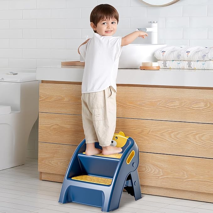 Folding Toddler Step Stool for Bathroom and Potty Training,Anti-Slip, Anti-Tip A-Frame Design with 10-Second Setup-Potty 2 Step Stool for Kids