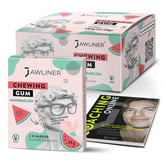 Jawliner® Hard Jwaline Chewing Gum - Sugar Free Watermelon Tough Jaw Gum - Jaw Exerciser Strong Mewing Jawline Mistic Gum - 2x Harder than Regular Chewing Gum 130 Grams (48 Strips)