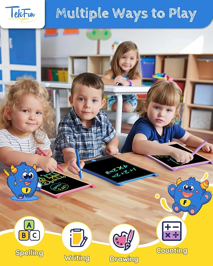 TEKFUN 4 Pack LCD Writing Tablet with Stylus, 8.5in Erasable Doodle Board Mess Free Drawing Pad for Kids, Car Trip Educational Toys Birthday Christmas Gift for 3 4 5 6 7 Girls Boys