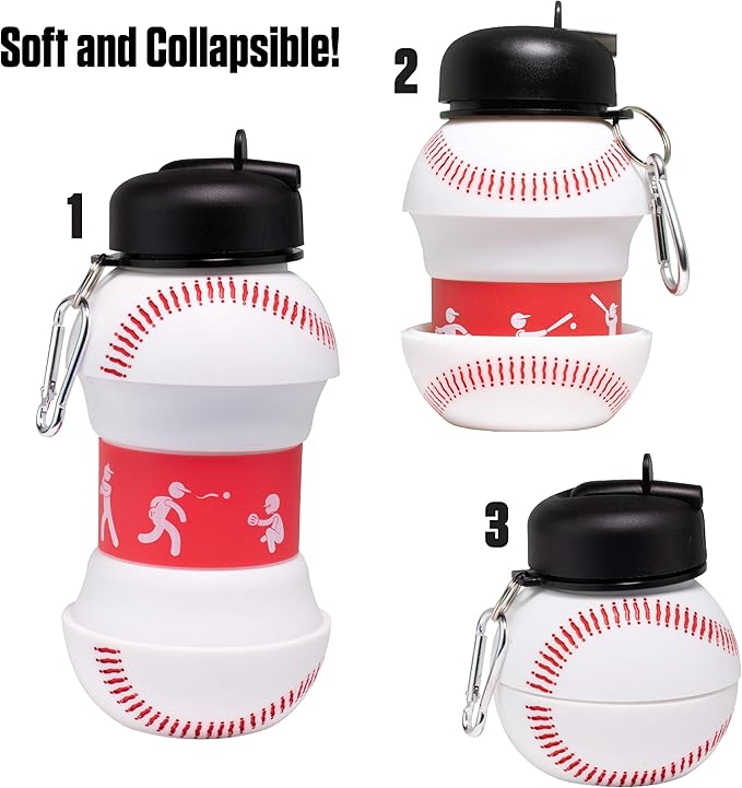 Maccabi Art Clip-On Collapsible BPA-Free Silicone Baseball Water Bottle for Kids, 18 Oz. Size