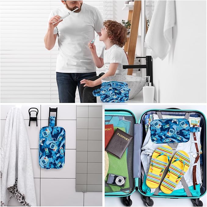 Kids Toiletry Bag for Boys, Travel Toiletry Bag for Little Young Boys Waterproof Hanging Wash Bag Toddler Traveling Toiletries, Games Camo Blue