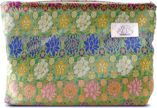 HAPPYHEIDI Cute Pouch Makeup Bag Cosmetic Toiletry Travel, Tote Purse Organizer, Machine Washable, Compact and Large Capacity, Bohemian Lotus Floral