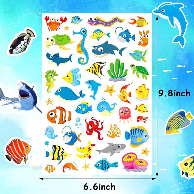 Ocean Animal Stickers 1056 Count Sea Ocean Animal Shark Tropical Fish Party Favors Goodie Bags Gifts for Kids Boys Girls Birthday Party Decoration Invitations Water Bottle Envelope Reward Stickers