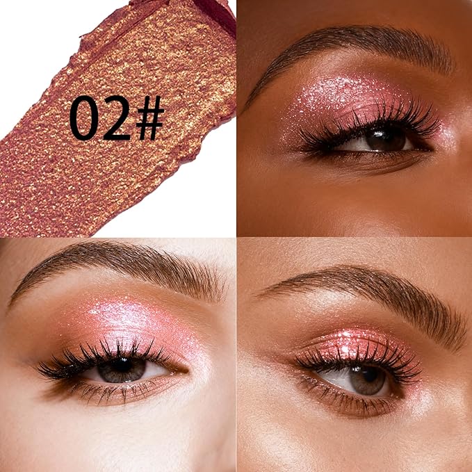 Peach Gold Glitter Cream Shimmer Eyeshadow Sticks, Multichrome Matte Eye Shadow Stick, Waterproof and Long-Lasting Smooth Cream Eye Highlighter Stick Makeup for Women, 2 Mermaid Tears