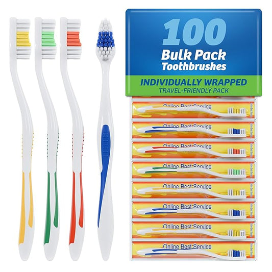 100 Pack Toothbrush Standard Classic Medium Soft Toothbrush Bulk Individually Wrapped
