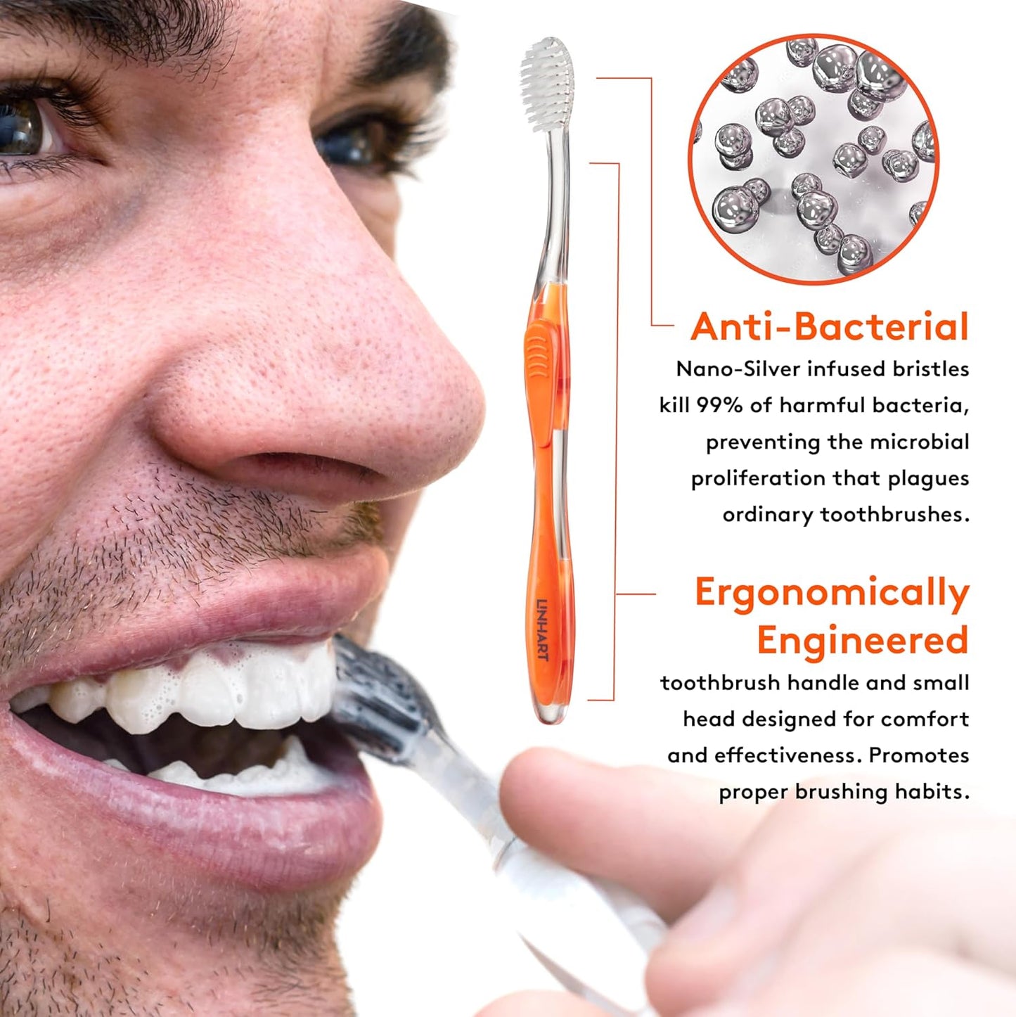 LINHART Extra Soft Toothbrush – Teeth Whitening Toothbrush (2 Pack, Orange and White)