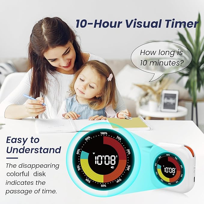 Visual Timer for Kids, 10 Hours Countdown/Up, with Rechargeable, 3 Volume Levels, 3 Brightness Display, and Magnetic, Homeschool Study Tool, Large Digital Timers for Classroom, Kitchen