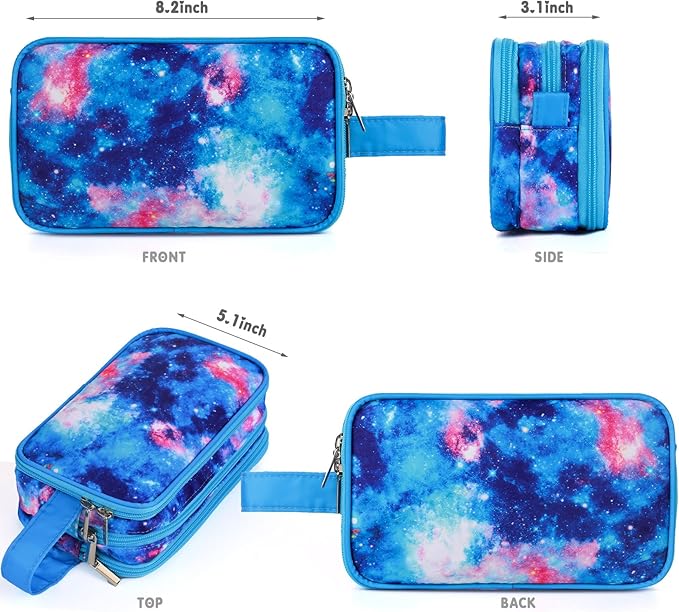 Galaxy Toiletry Bag for Girls, Travel Toiletry Bag for Teen Girls Cosmetic Bag Makeup Bag Waterproof Hanging Wash Bag Toiletries, Blue