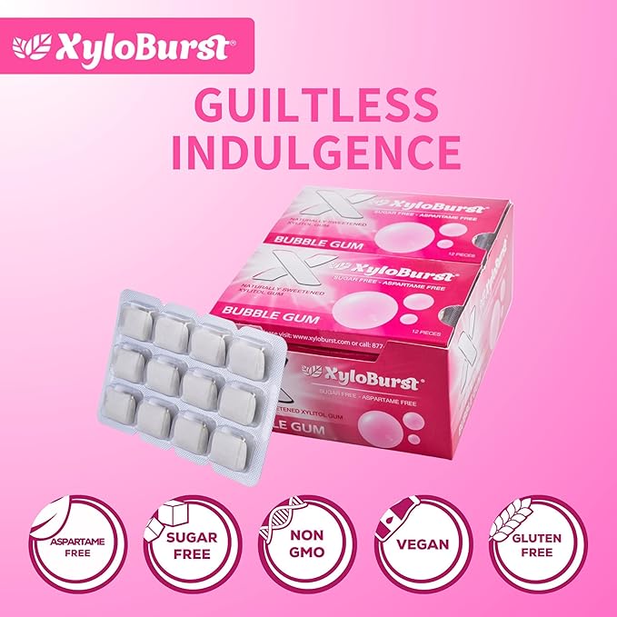 XyloBurst Gum | Xylitol Chewing Gum | Sugar Free, Gluten Free, Keto Friendly | Aspartame Free Gum For Oral Health | Bubble Gum| 12 Pieces, Pack of 12…