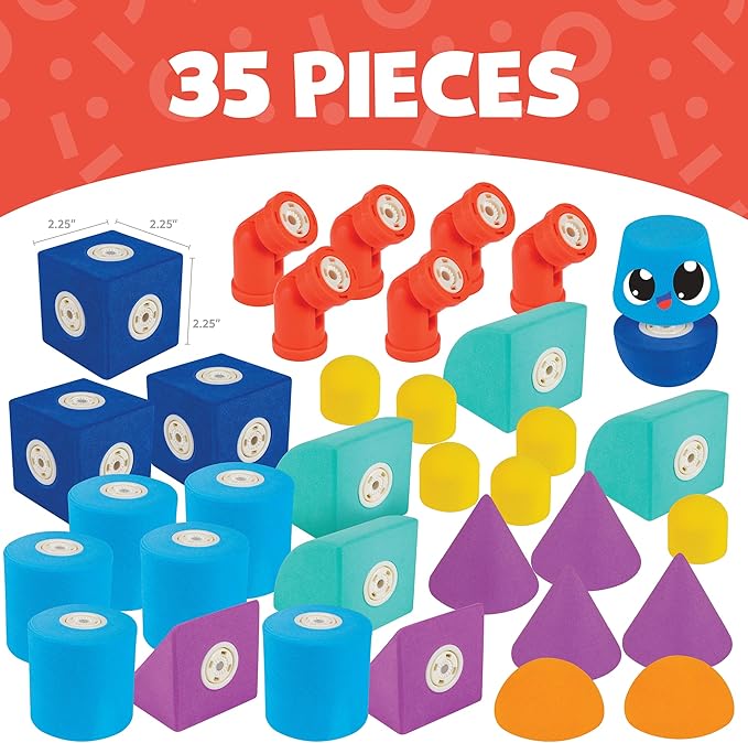 Blockaroo Magnetic Foam Building Blocks - 35-Piece Castle, Bath Toys for Toddlers, Preschool Toys, Bathtub Toys, Sensory Toys, Blocks for Toddlers 3-5, Engineering Toys for Kids 3-5, Bath Blocks