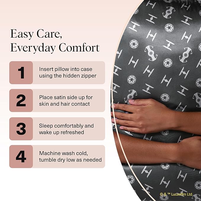 Kitsch x Star Wars Galactic Empire Satin Pillowcase | Satin Pillowcase with Zipper, Better Than Silk Pillowcase | Frizz-Reducing Pillow Case for Hair & Skin Care, Cooling & Breathable - King