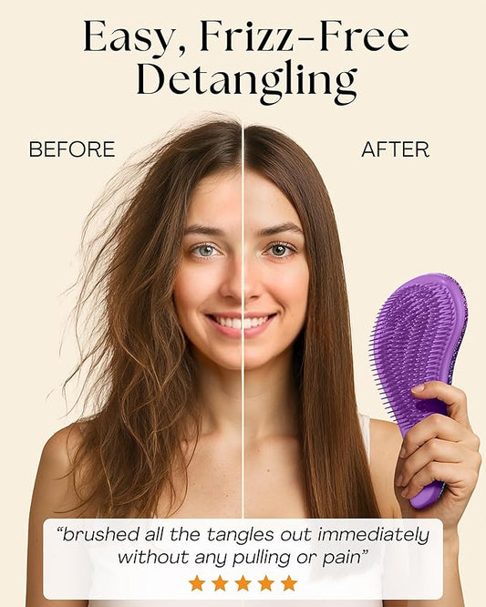 Lily England Detangler Hair Brush for Curly, Thick, Straight & Natural Hair - Gentle Detangling Brush for Women, Kids & Toddlers with Flexible Bristles - Smooth Hairbrush for Wet & Dry Hair, Purple