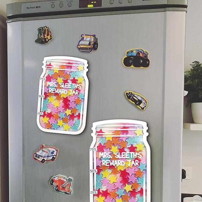 Personalized Reward Jars for Kids - Magnetic Reward Jar for Classroom Behavior – Incentive Jar with Stars for Teachers & Kids – Class Rewards Chart, Potty Training, Behavior Management, Style 01