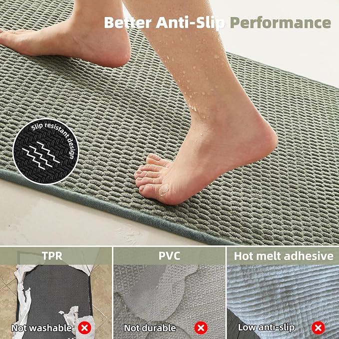 Large Bathroom Rugs Non Slip Washable Bath Rugs Super Absorbent Bathroom Rug Thin Quick Dry Low Pile Bath Mats, Sage Green 36"x60"