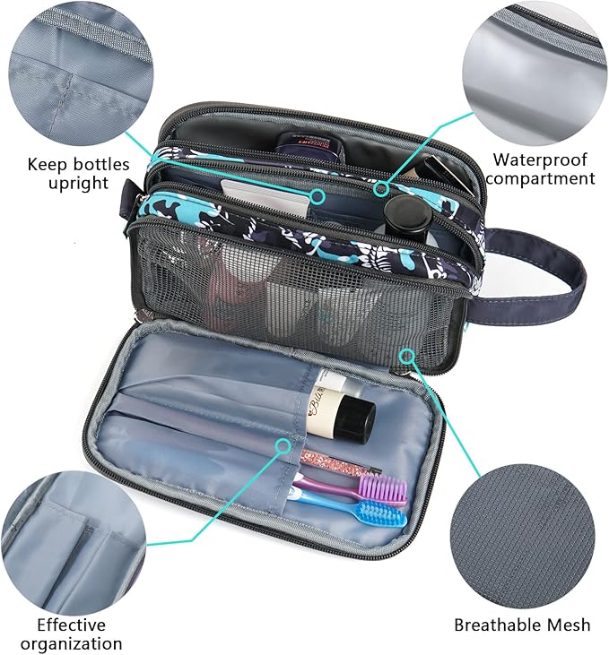 Kids Toiletry Bag for Boys, Travel Toiletry Bag for Little Young Boys Waterproof Hanging Wash Bag Toddler Traveling Toiletries, Dinosaur Black