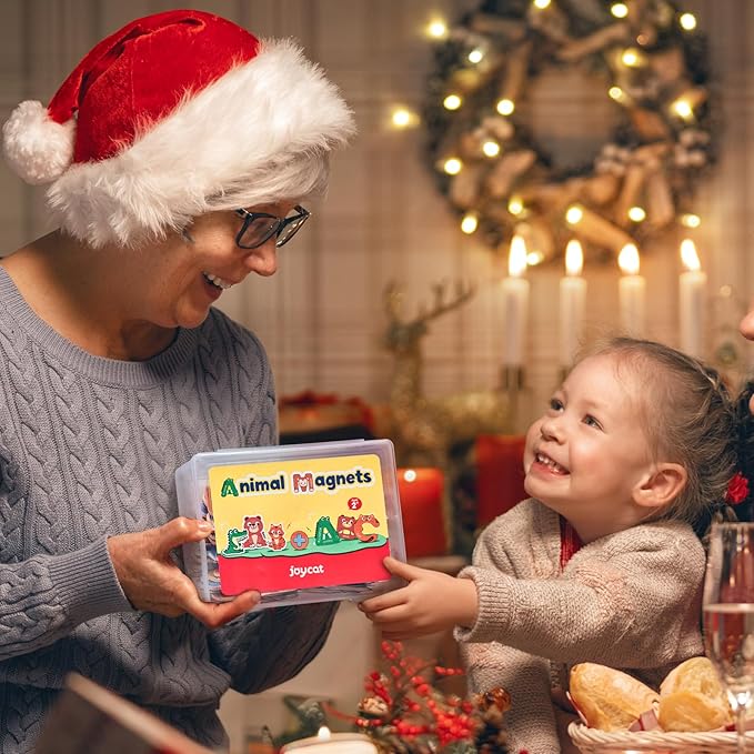 JoyCat Wooden Fridge Magnets for Kids – 26 Cute Animals & Uppercase Letters for Toddlers, Magnetic Alphabet Refrigerator Toys, Fun Educational Learning Gifts for Preschool 2 3 4 5 Years Old