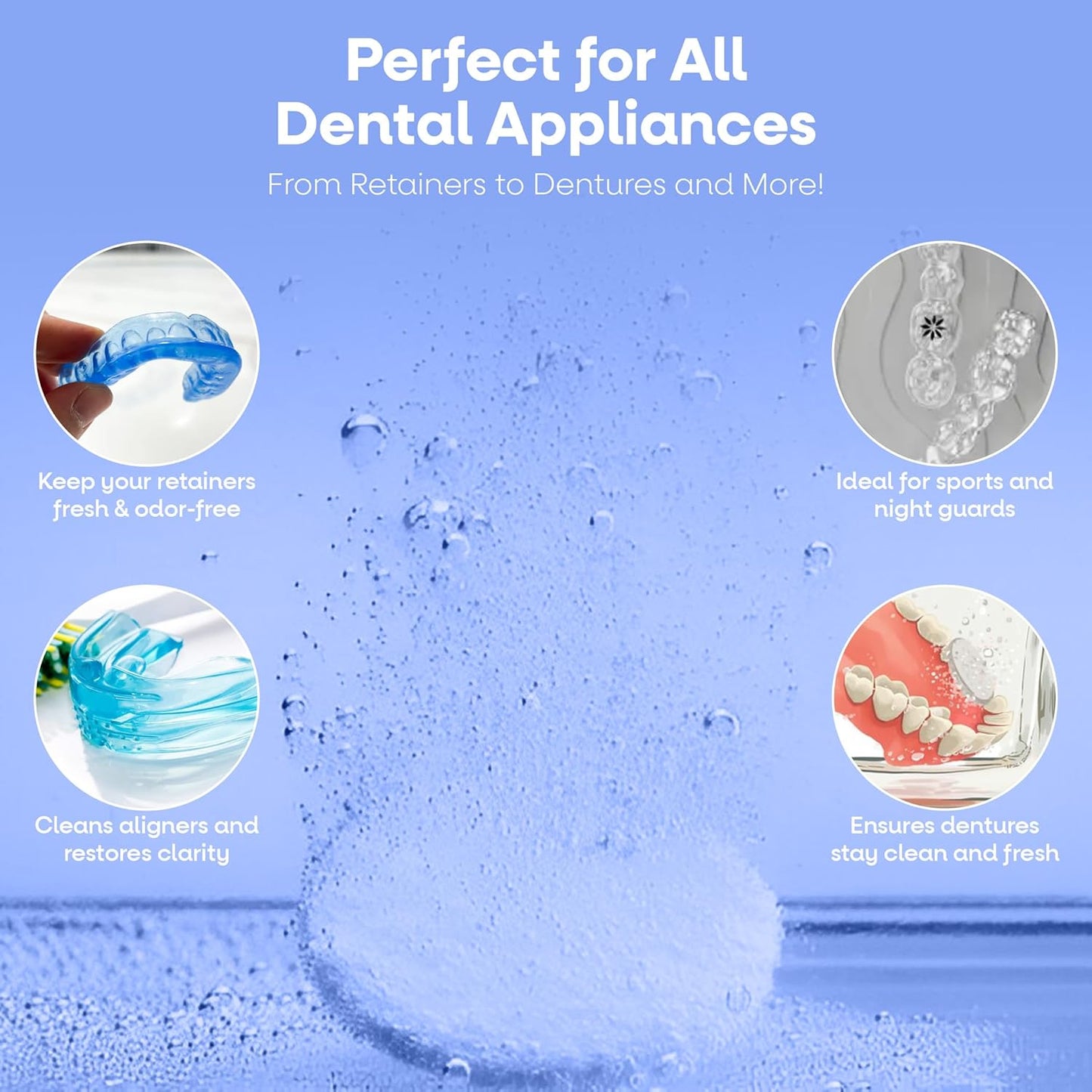 Dr. Taylor’s Retainer Cleaner Tablets 120 for Aligners & Dentures - Effectively Removes Stains, Plaque, and Odor - Mouth & Night Guards Cleaner with Refreshing Mint Flavor