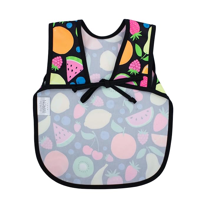 BapronBaby Neon Fruit Monster Bapron - No Neck Tie Safer Bib for Baby & Toddler - Soft Waterproof Stain Resistant - Machine Washable - Sz Preschool 3-5yrs