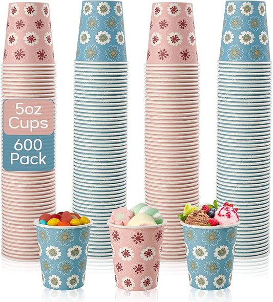 600 Pack 5oz Paper Cups, Bathroom Cups, Mini Mouthwash Cups, Colorful Disposable Cups, Hot Drinking Cup for Travel, Party and Event