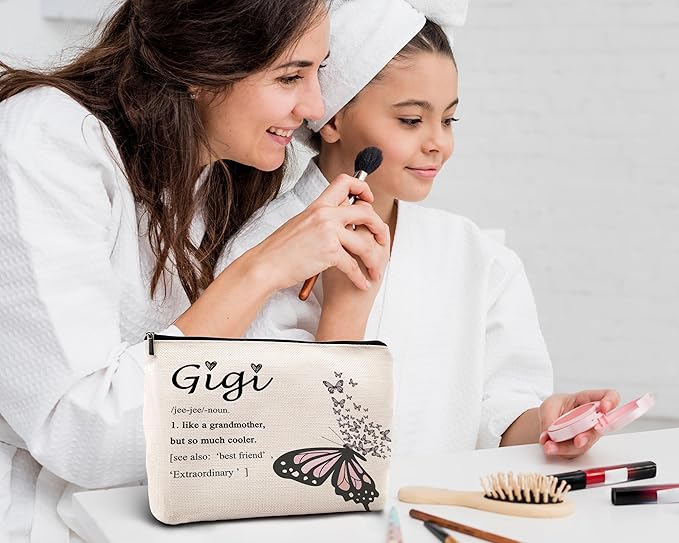 kdqua Gigi Butterfly Makeup Bag, Best Gigi Gifts for Christmas Birthday from Grandkids, Grandma Gifts from Granddaughters Grandsons Cosmetic Bags Zipper Pouch Travel Organizer Toiletry Bag