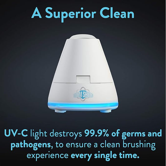TAO Clean Germ Shield UV Toothbrush Sanitizer – Universal Cleaning Station that Accommodates all Manual and Electric Toothbrushes, Travel Friendly, Kills 99.9% of Germs