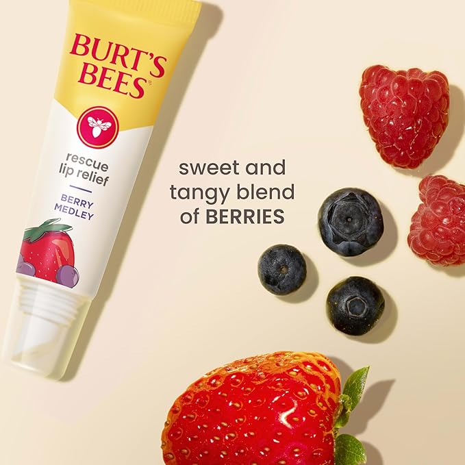 Burt's Bees Stocking Stuffers, Rescue Lip Relief, Berry Medley, Hydrating Lip Balm for Dry Cracked Lips, with Responsbily Sourced Beeswax and Shea Butter, 100% Natural Origin, 1 Squeezy Tube, 0.35oz