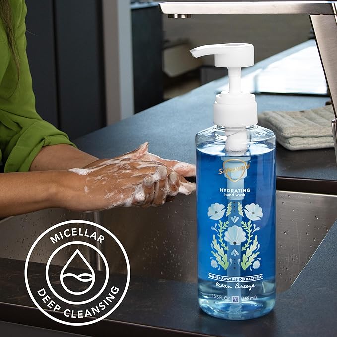 Safeguard Liquid Hand Soap, Micellar Deep Cleansing, Washes Away 99% Bacteria, Made with Natural Moisturizers, Enriched with Skin Conditioners, PH Balanced, Ocean Breeze Scent 15.5 oz (Pack of 4)