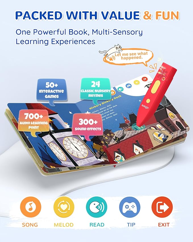 KOKODI Talking Pen Books Set, Interactive Audio Nursery Rhymes with Learning Pen, Educational Sensory Toy, Early Learning Gift for Toddlers Kids, Birthday & Christmas Gifts for Boys Girls Age 2-6