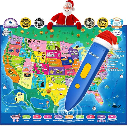V2 Interactive Bilingual United States Map for Kids Learning, Talking USA Map Poster Geography Games Personalized Toys for Boys & Girls Ages 3-12