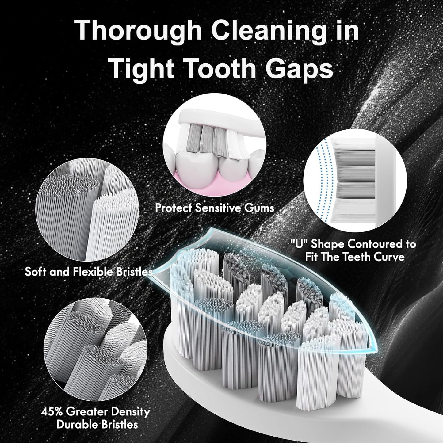 Diamond Style - Electric Toothbrush, 10 Brush Heads & Travel Case, 42,000 VPM Electric Motor & Wireless Charging, 15 Modes with Smart Timer, Ultra Whitening Toothbrush for Adults and Kids