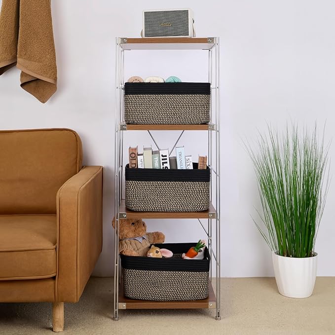 Large Storage Baskets for Shelves, Closet Organizers Bins for Clothes Blanket Towels, Baby Nursery, Toy Baskets Box, Woven Rope Baskets, 17 x 13 x 7.5”, 2 Packs Woven Brown