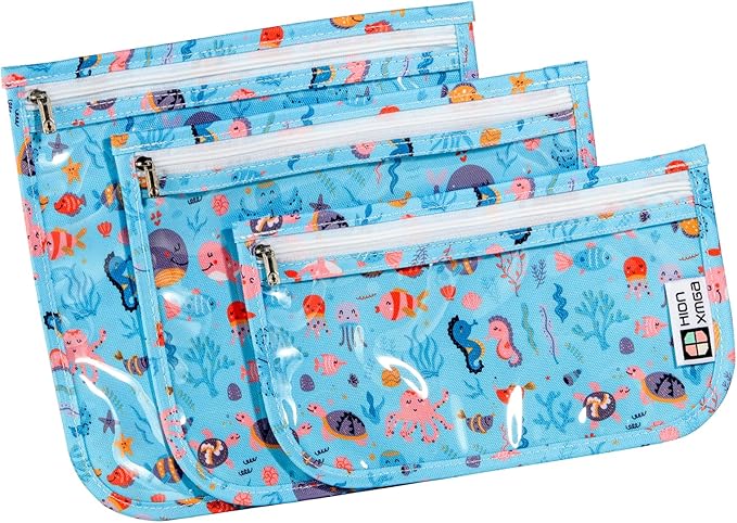 TSA Approved Toiletry Bag, Set of 3 Clear Travel Toiletry Bag Quart Size Zipper Travel Pouch, Waterproof Makeup Cosmetic Bag for Women Men Kids Toiletries Carry on, Marine