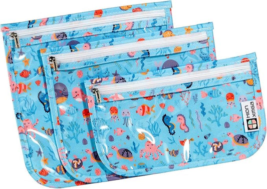 TSA Approved Toiletry Bag, Set of 3 Clear Travel Toiletry Bag Quart Size Zipper Travel Pouch, Waterproof Makeup Cosmetic Bag for Women Men Kids Toiletries Carry on, Marine