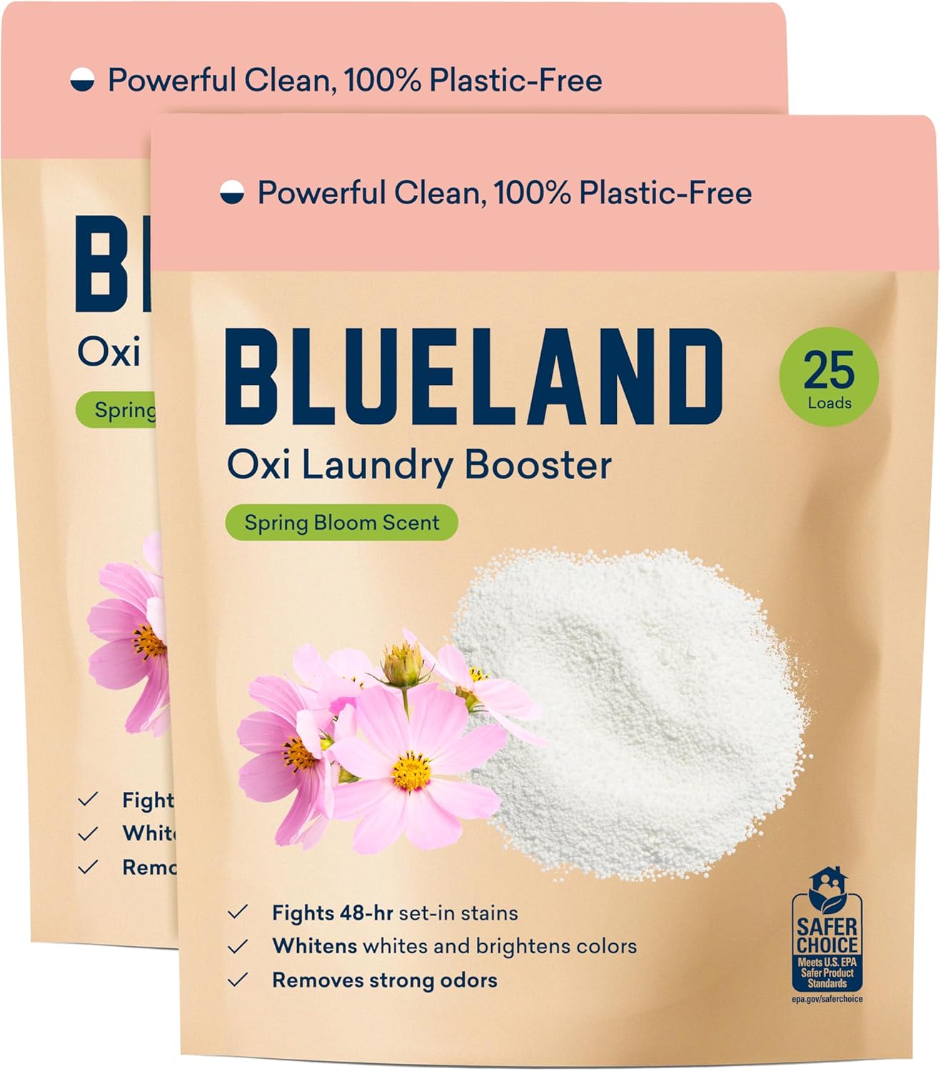 BLUELAND Oxi Laundry Booster Powder Refill 2-Pack, Spring Bloom Scent, 50 Loads, 35.2 oz, Plastic-Free, Eco Friendly, Oxy Cleaner, Stain Remover