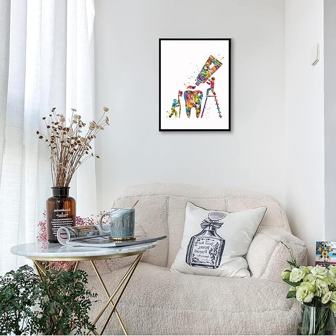 Medical Wall Art Print,Dental Hygienist Art Watercolor Print Dental Care Tools Tooth Medical Art Surgeon Dental Clinic Decor Gift Dentist Dentistry Office,8"x12"Framed Wall Art