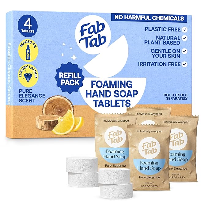 Fab Tab Foaming Hand Soap Kit - Natural Hand Soap - Bathroom Hand Wash - Plant-Based - No Harsh Chemicals - Variety scents - 4 Pack. Makes 4 x 11.9 fl oz (Bottle Not Included)