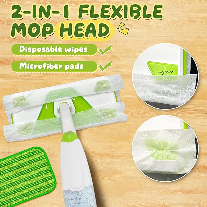 2-Set Toy Mop for Kids - Toddler Real Spray Mop and Flat Floor Mop Montessori Cleaning Toy Set, Educational and Fun Gifts for Boys and Girls Ages 4+