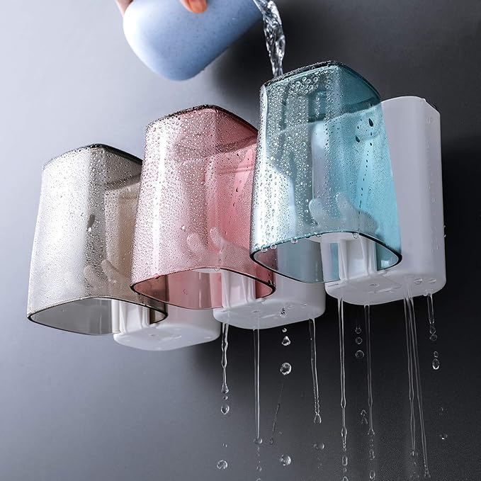 Goowin Toothbrush Holder for Bathroom, Eco-Friendly Mighty Large Capacity Toothbrush Holder Wall Mounted with 3 Square Cups for Family or Dormitory (Square Cup)