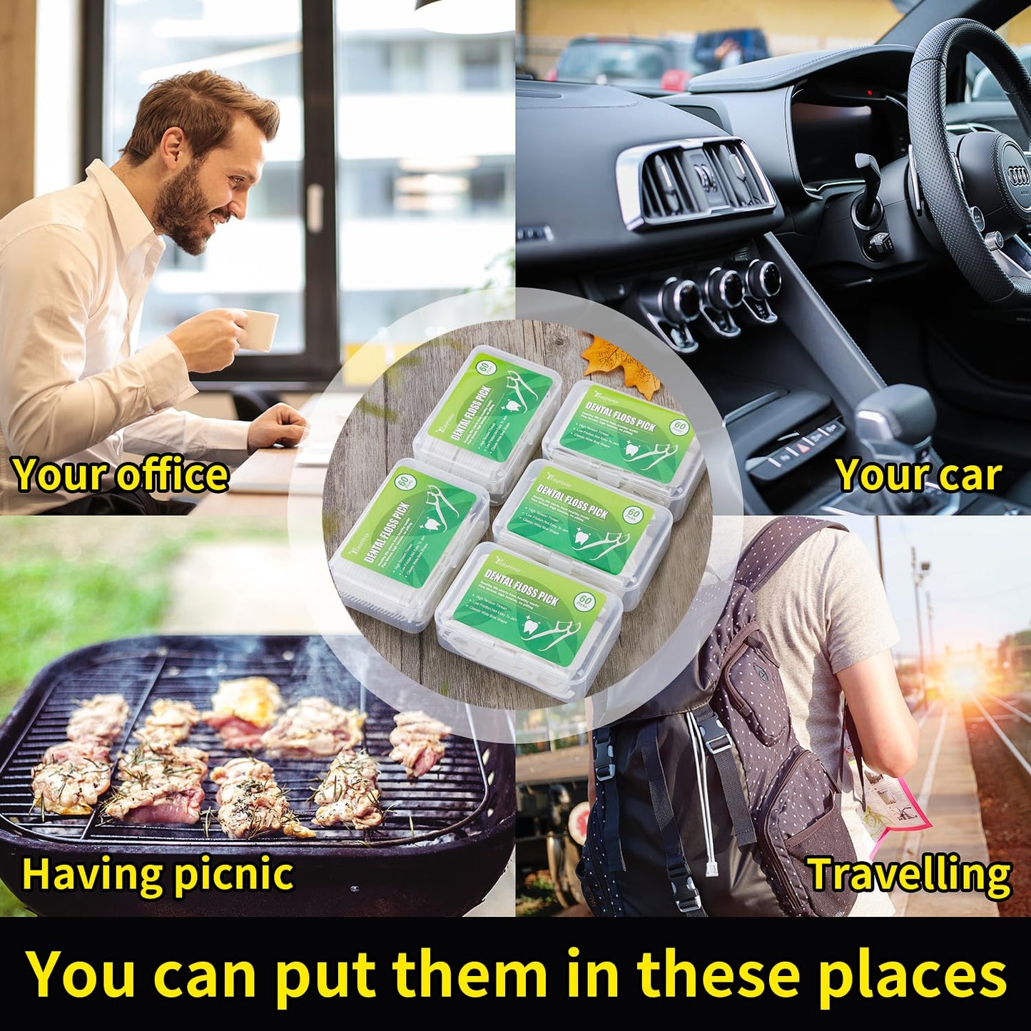 Dental Floss Picks, 5 Travel Floss Cases 300 Counts Dental Flossers,Floss Sticks,Tooth Floss,Dental Sticks,Dental Picks Disposable,Teeth Flossers Picks,Gift 1 Mini Toothpick Box.