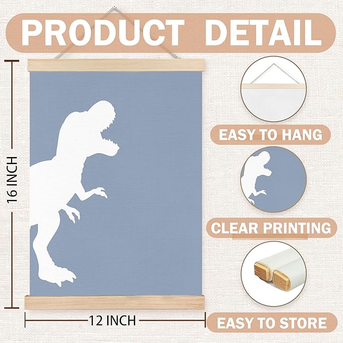 FDHSPAAM Dinosaur Nursery Wall Art Decor, Dinosaur Decor Boys Room, Minimalist Blue Dino Animals Wall Art Posters for Nursery Home Kids Bedroom Playroom, 12x16 Inch Set of 2