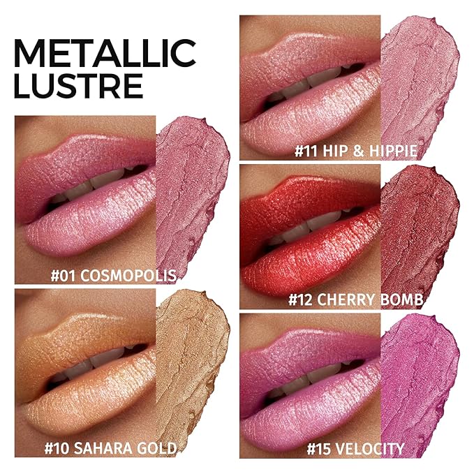 Anglicolor 5pcs Glitter Lipstick High Impact Lipcolor,Lipstick Moisturizing Creamy Formula,Metallic Lipstick For Women For Vegan & Cruelty-Free,Full-Coverage Lip Color (#B, 20g)
