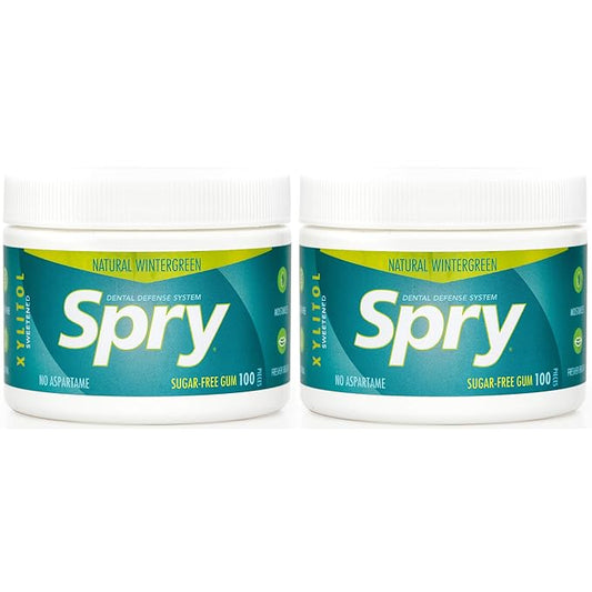 Spry Fresh Natural Xylitol Chewing Gum Dental Defense System - Aspartame-Free, Sugar-Free, Non-GMO, Gluten-Free (Wintergreen, 100-Count, Pack of 2)