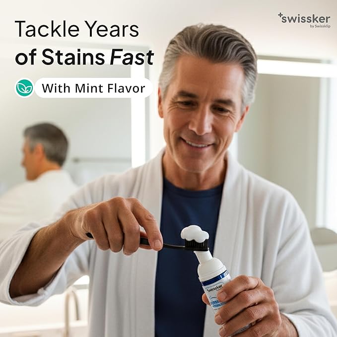 Swissklip ShineFoam | Teeth Whitening Foam | Mint Flavor Whitening Toothpaste | Teeth Whitener I Professional Teeth Whitening Kit | 100% Vegan - Made in USA - 1.69 oz - Pack 2