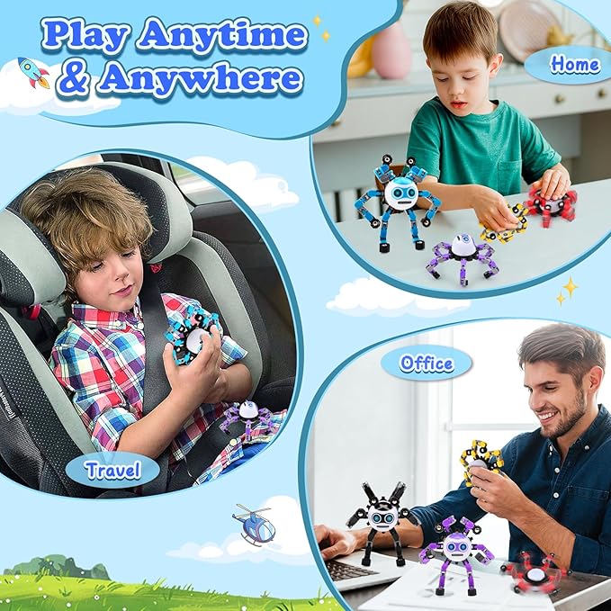 2 PCS Transformable Fidget Spinners Toys for Kids and Adults Stress Relief Sensory Toy for Teens Boys Autism Cool Fingertip Gyros Boy Girl Travel Party Favors Birthdays Gifts Stocking Stuffer