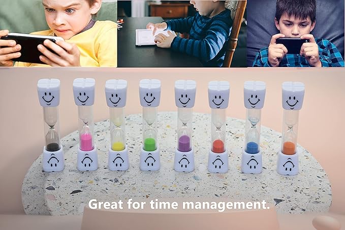 3 Minute Sand Timer Set, 8 Pack Colorful Smiley Hourglass Timers for Kids Proper Tooth Brushing