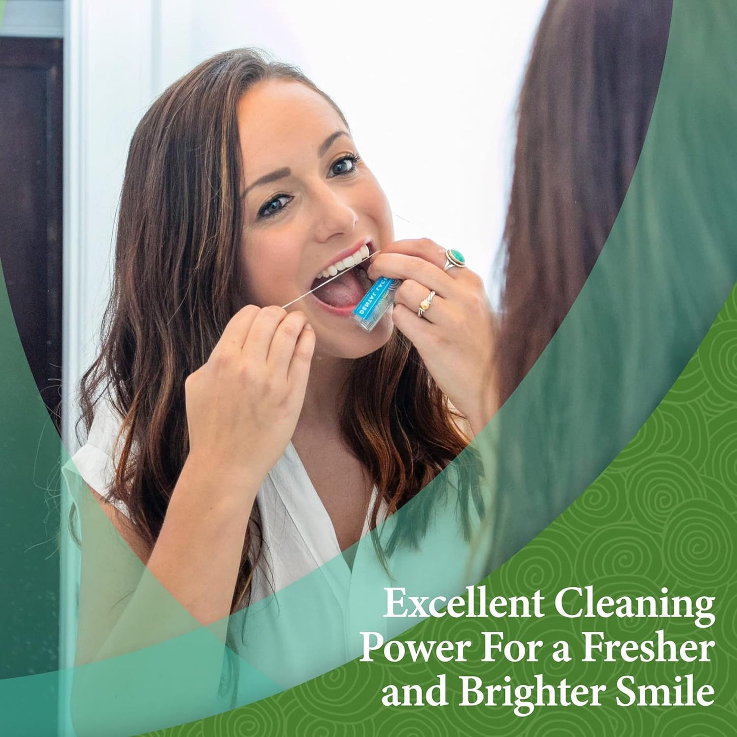 Dental Lace Refillable Silk Dental Floss – 100% Silk Floss with Mint Flavor, PFAS & PTFE Free – Includes 1 Refillable Wave Glass Floss Container and 2 Spools (Total 66 Yards) – Recyclable Packaging