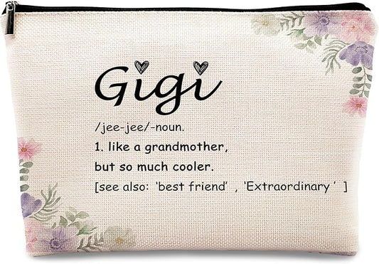 kdqua Gigi Floral Makeup Bag, Best Grandma Gifts from Granddaughters Grandsons, Gigi Gifts for Christmas Birthday from Grandkids Cosmetic Bags Zipper Pouch Travel Organizer Toiletry Bag