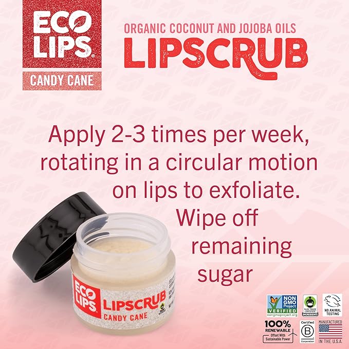Eco Lips Sparkling Vanilla Mint Candy Cane Lip Mask and Sugar Lip Scrub for Holiday Gifting, Stocking Stuffers, 0.25 oz. (2 ct)
