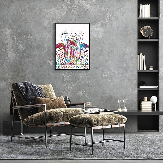 HFKSRJGW Dental Clinic Office Decor,Molar Tooth Watercolor Print Tooth Anatomical Art Dental Clinic Decor Art Dentistry Student Science Graduaiton Dentist Gift Doctor Art,16"x24"Framed Wall Art
