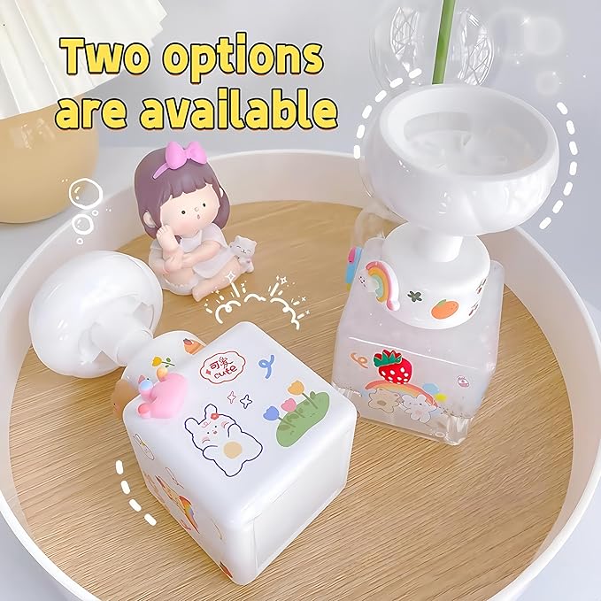 Flower Foam Dispenser Pump Bottle-250ml Reusable Plastic Soap Dispenser for Shampoo, Hand Soap&Bath, Includes Cute Stickers, Perfect for Kids Bathroom Or Kitchen (Transparent)
